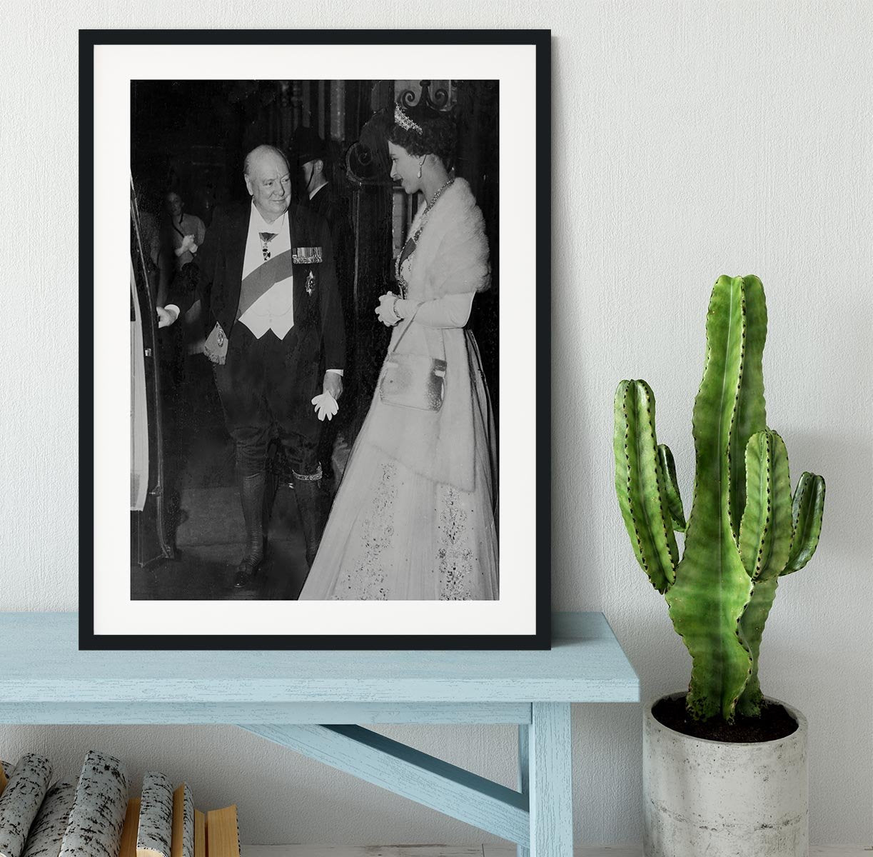 Queen Elizabeth II with Winston Churchill at Downing Street Framed Print - Canvas Art Rocks - 1