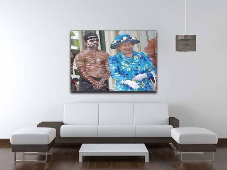Queen Elizabeth II with an Aboriginal dancer in Australia Canvas Print or Poster - Canvas Art Rocks - 4