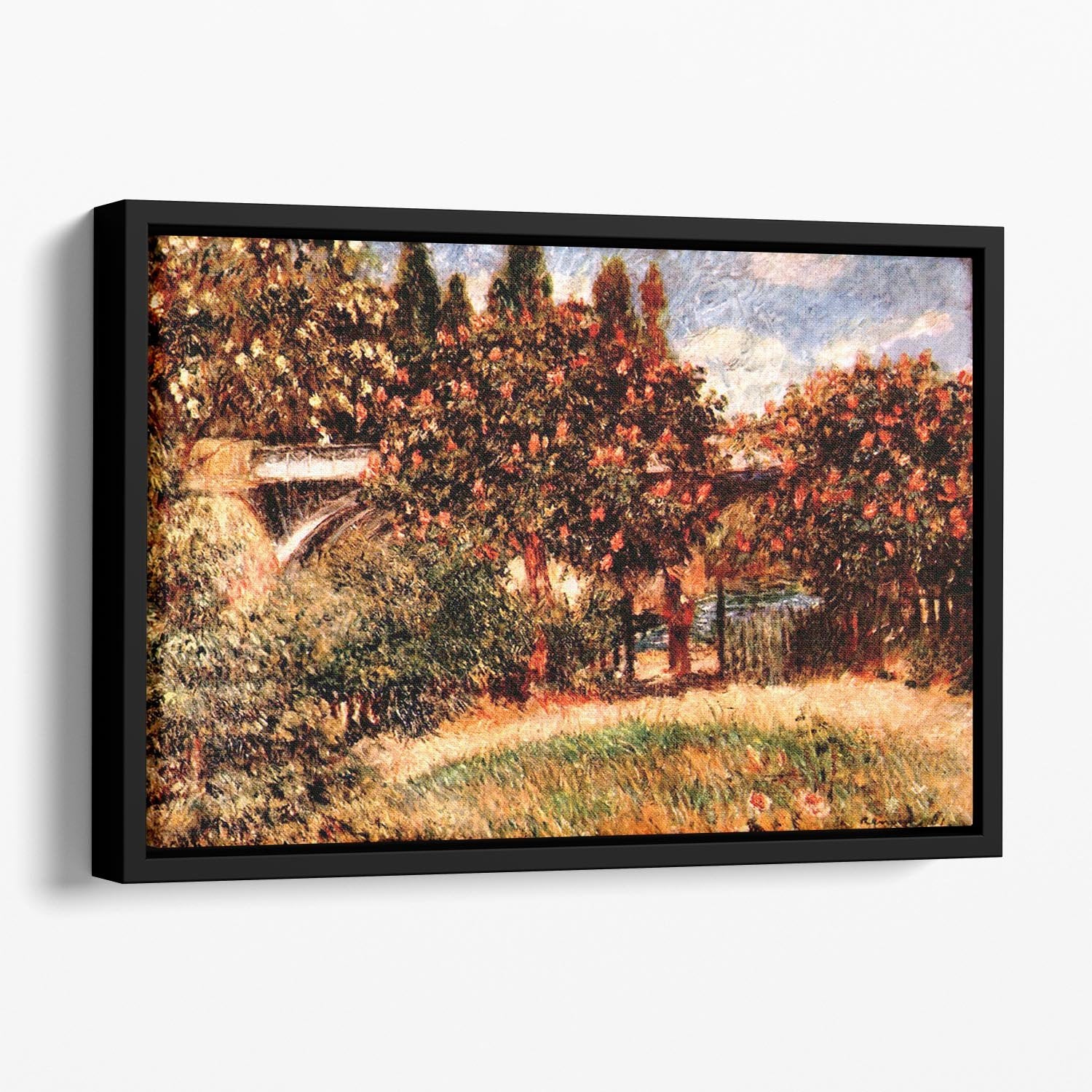 Railway bridge of Chatou by Renoir Floating Framed Canvas