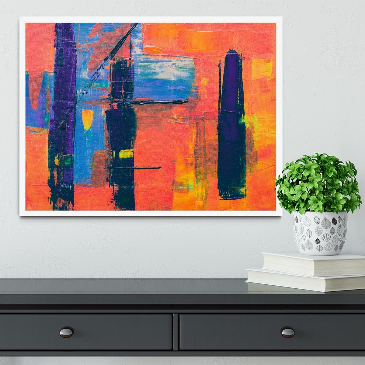 Red And Blue Abstract Painting Framed Print - Canvas Art Rocks -6