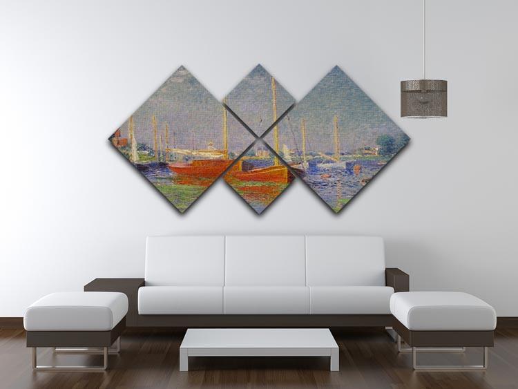 Red Boats at Argenteuil by Monet 4 Square Multi Panel Canvas - Canvas Art Rocks - 3