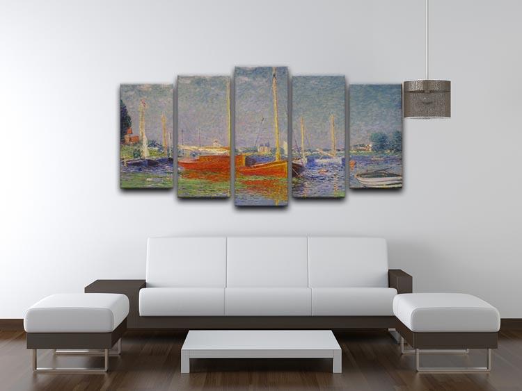 Red Boats at Argenteuil by Monet 5 Split Panel Canvas - Canvas Art Rocks - 3