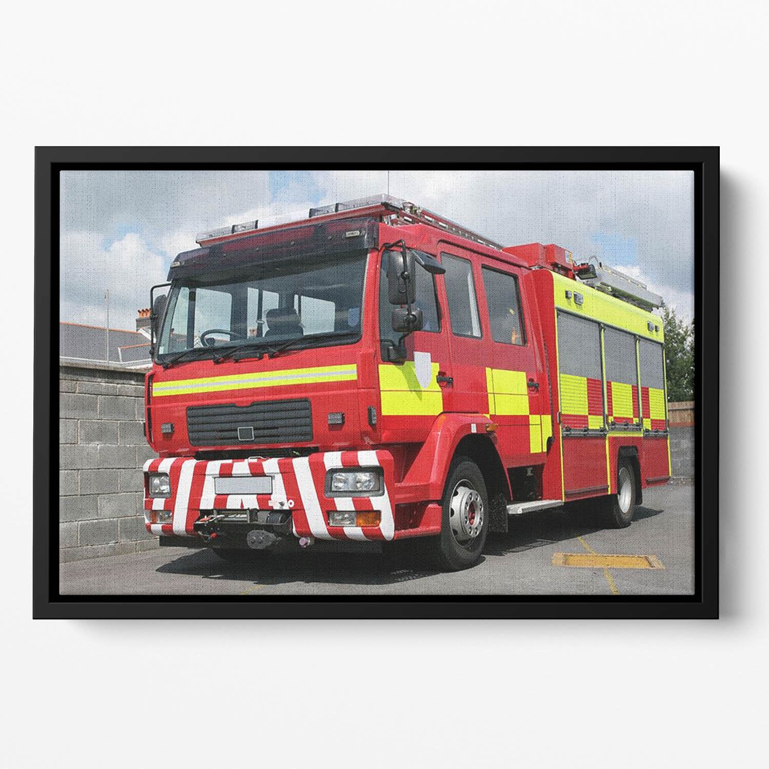 Red British fire engine Floating Framed Canvas
