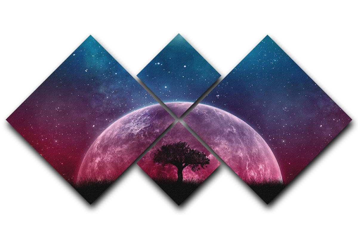 Red Moon 4 Square Multi Panel Canvas  - Canvas Art Rocks - 1
