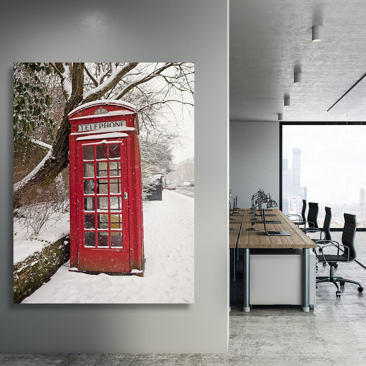 Red Telephone Box in the Snow Canvas Print or Poster