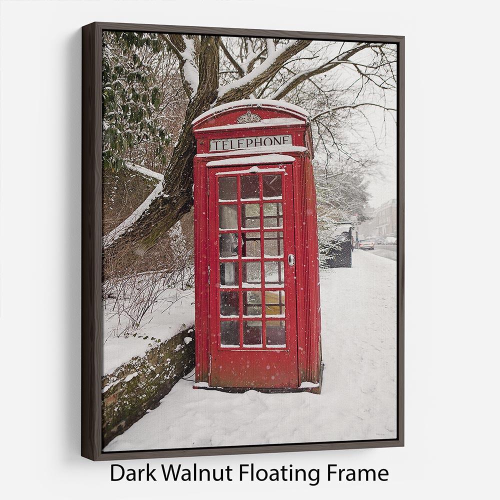 Red Telephone Box in the Snow Floating Frame Canvas - Canvas Art Rocks - 5