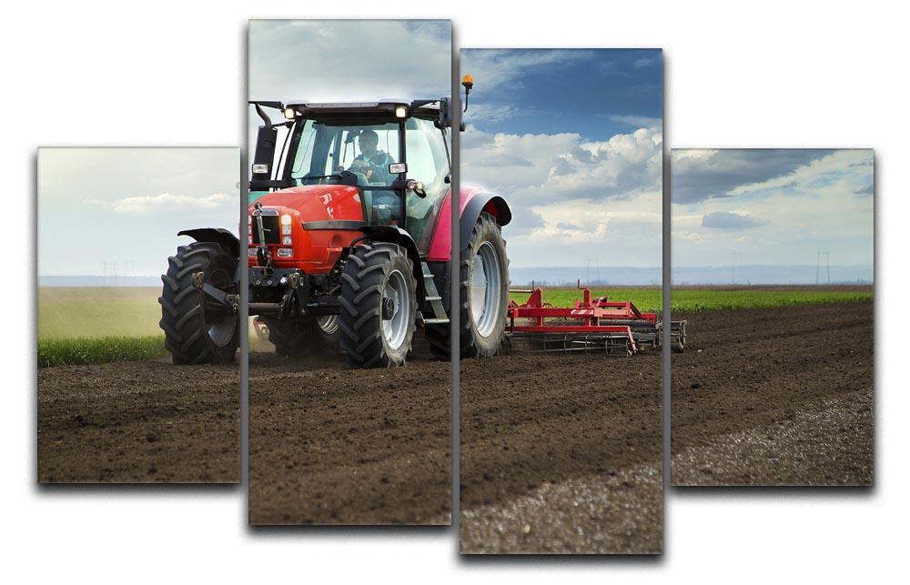 Red Tractor 4 Split Panel Canvas  - Canvas Art Rocks - 1