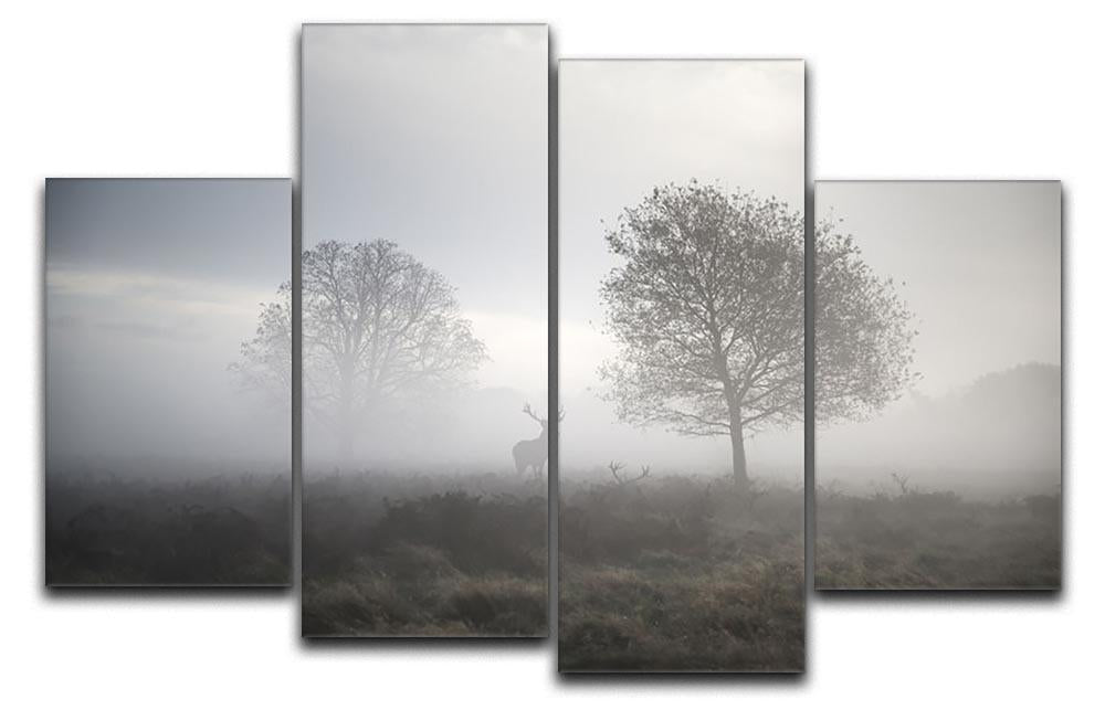 Red deer stag in foggy Autumn landscape 4 Split Panel Canvas - Canvas Art Rocks - 1