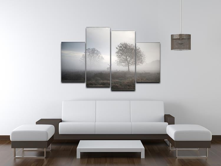 Red deer stag in foggy Autumn landscape 4 Split Panel Canvas - Canvas Art Rocks - 3