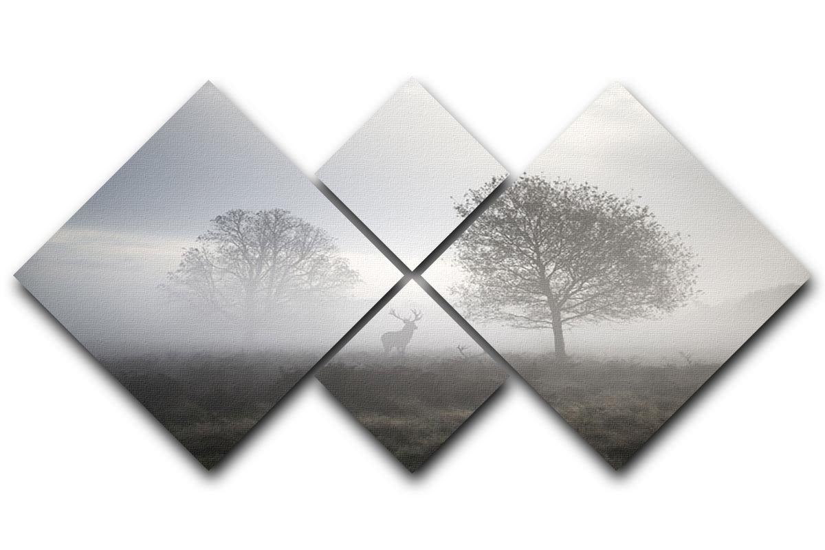 Red deer stag in foggy Autumn landscape 4 Square Multi Panel Canvas - Canvas Art Rocks - 1