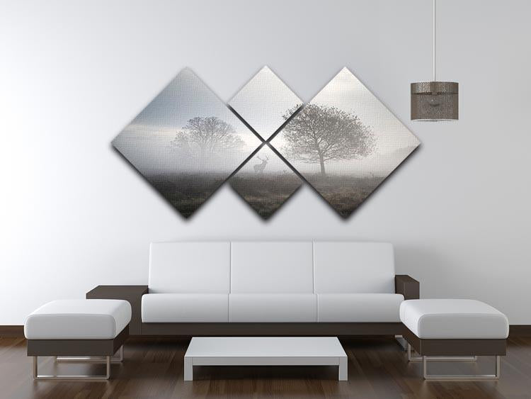 Red deer stag in foggy Autumn landscape 4 Square Multi Panel Canvas - Canvas Art Rocks - 3