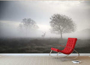 Red deer stag in foggy Autumn landscape Wall Mural Wallpaper - Canvas Art Rocks - 2