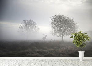 Red deer stag in foggy Autumn landscape Wall Mural Wallpaper - Canvas Art Rocks - 4