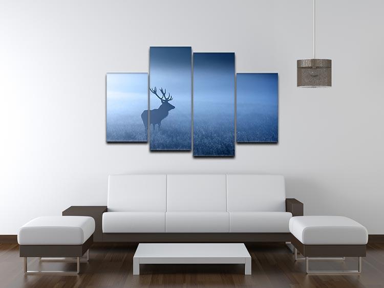 Red deer stag silhouette 4 Split Panel Canvas - Canvas Art Rocks - 3