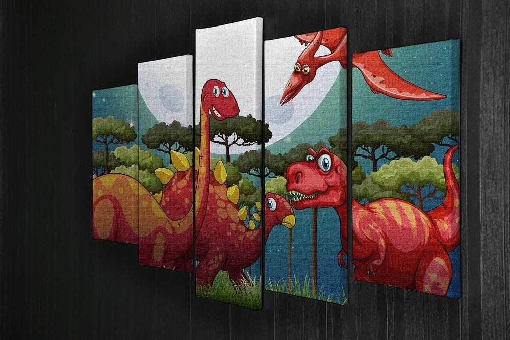 Red dinosuars under full moon 5 Split Panel Canvas - Canvas Art Rocks - 2