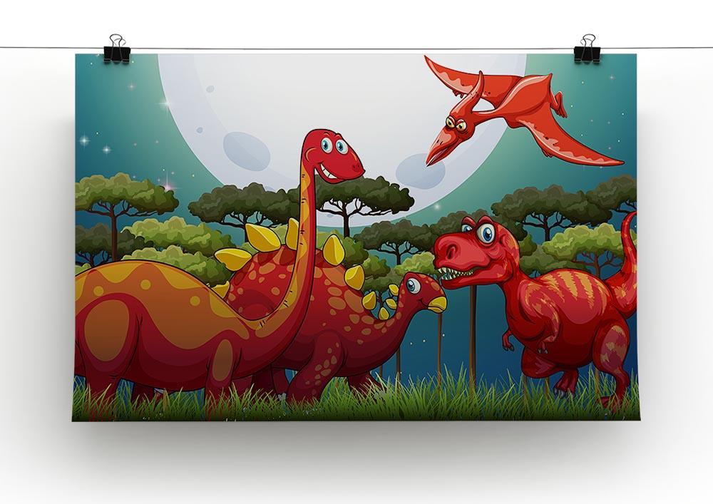 Red dinosuars under full moon Canvas Print or Poster - Canvas Art Rocks - 2