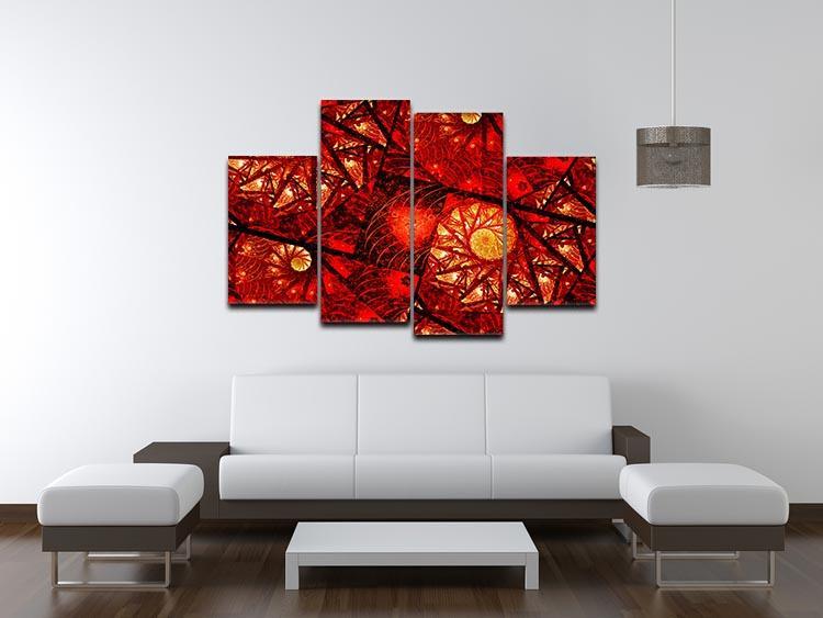 Red fiery glowing spiral 4 Split Panel Canvas  - Canvas Art Rocks - 3