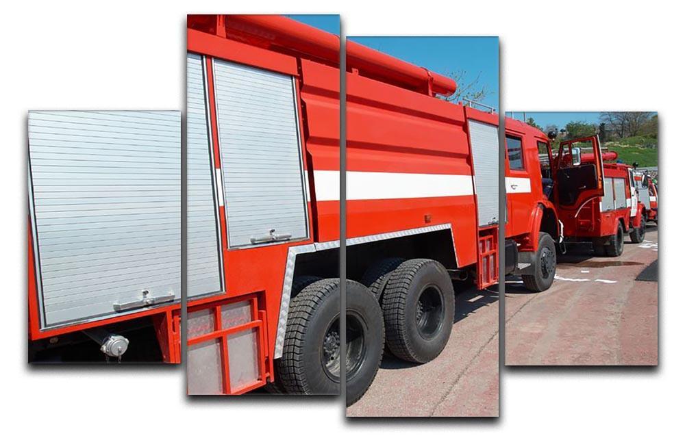 Red fire engine standing on the road 4 Split Panel Canvas  - Canvas Art Rocks - 1
