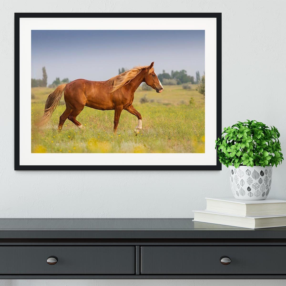 Red horse with long mane Framed Print - Canvas Art Rocks - 1