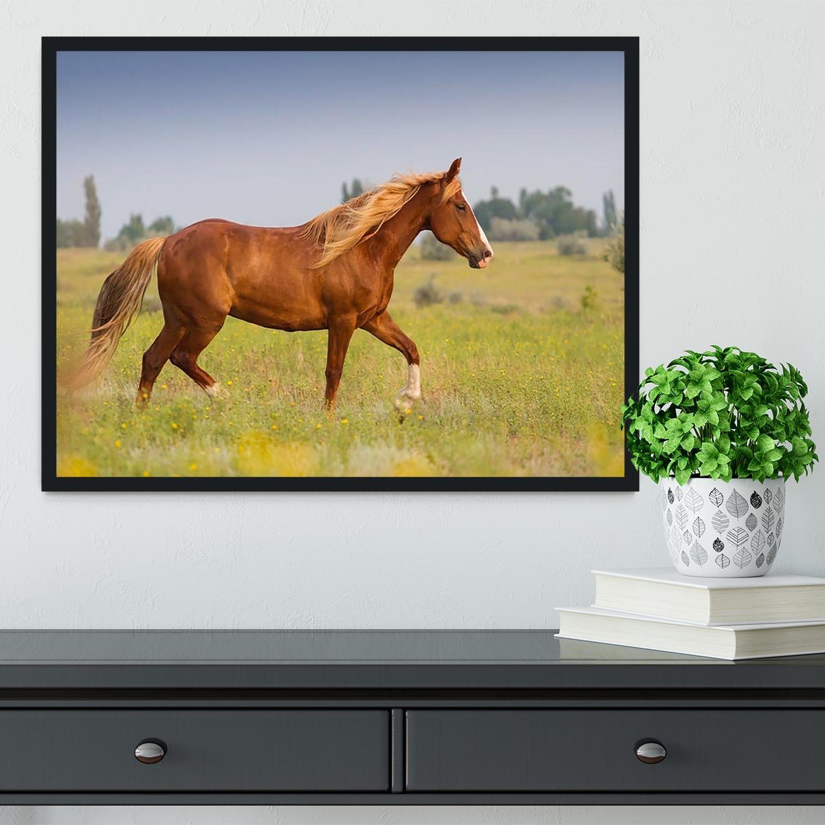 Red horse with long mane Framed Print - Canvas Art Rocks - 2