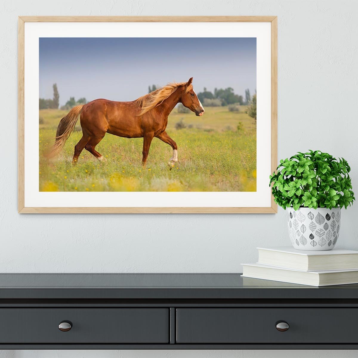 Red horse with long mane Framed Print - Canvas Art Rocks - 3