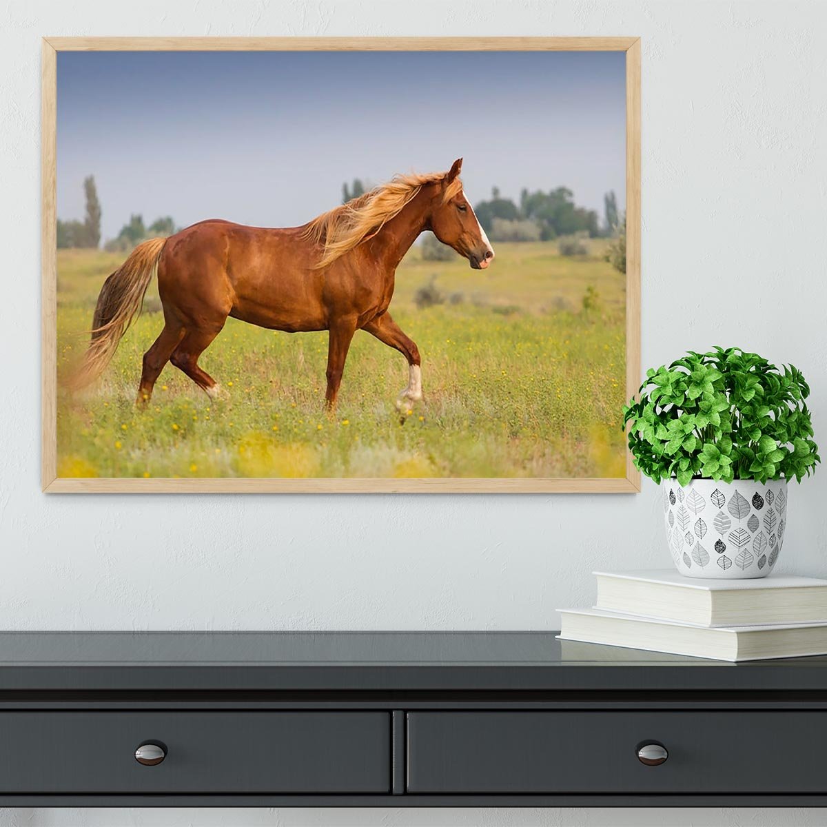 Red horse with long mane Framed Print - Canvas Art Rocks - 4