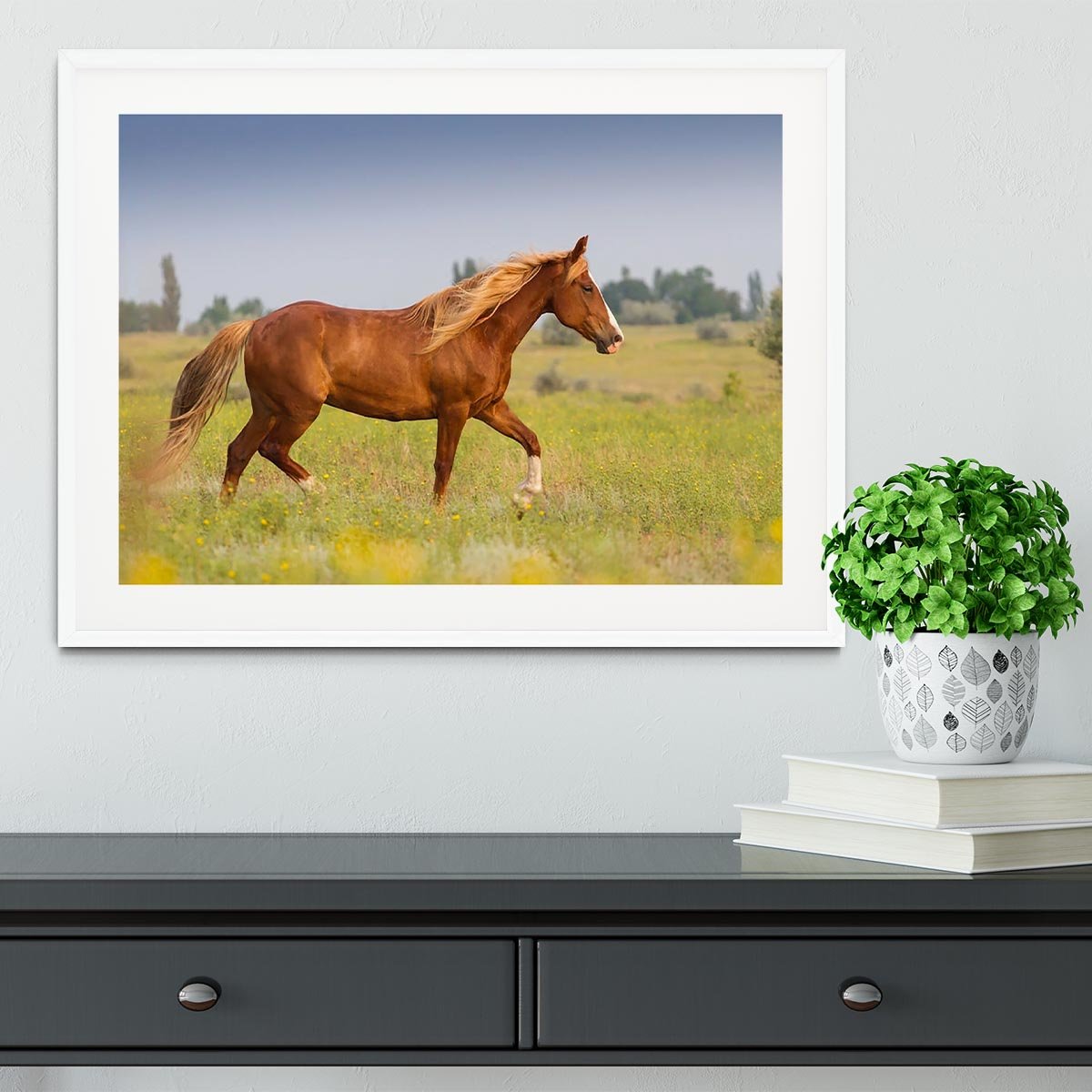 Red horse with long mane Framed Print - Canvas Art Rocks - 5