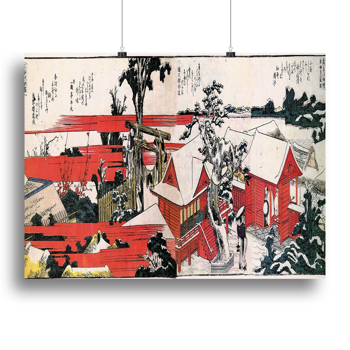 Red houses by Hokusai Canvas Print or Poster