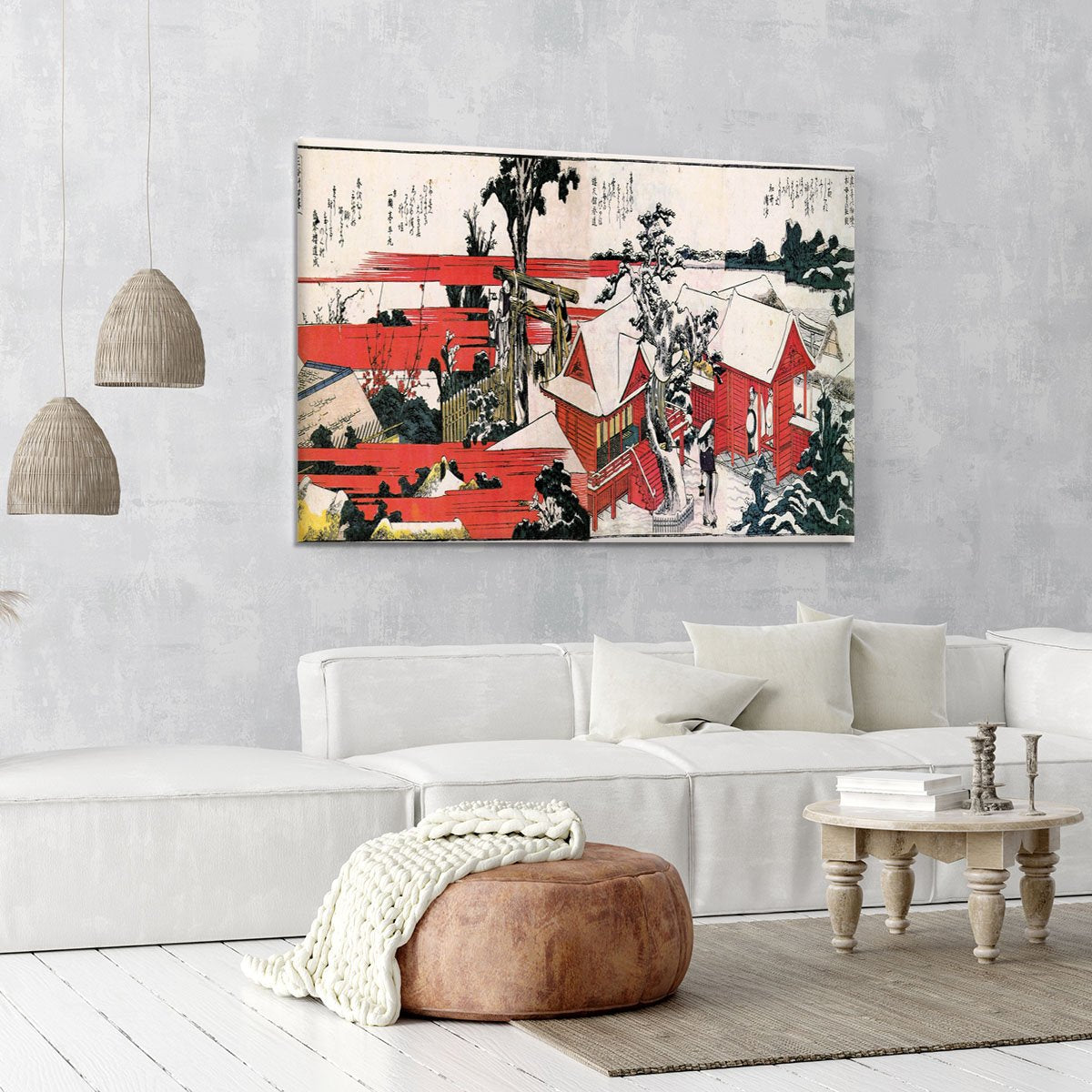 Red houses by Hokusai Canvas Print or Poster