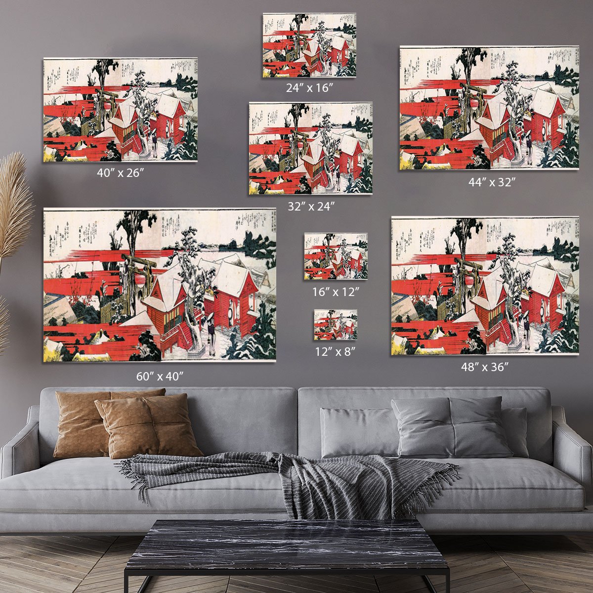 Red houses by Hokusai Canvas Print or Poster