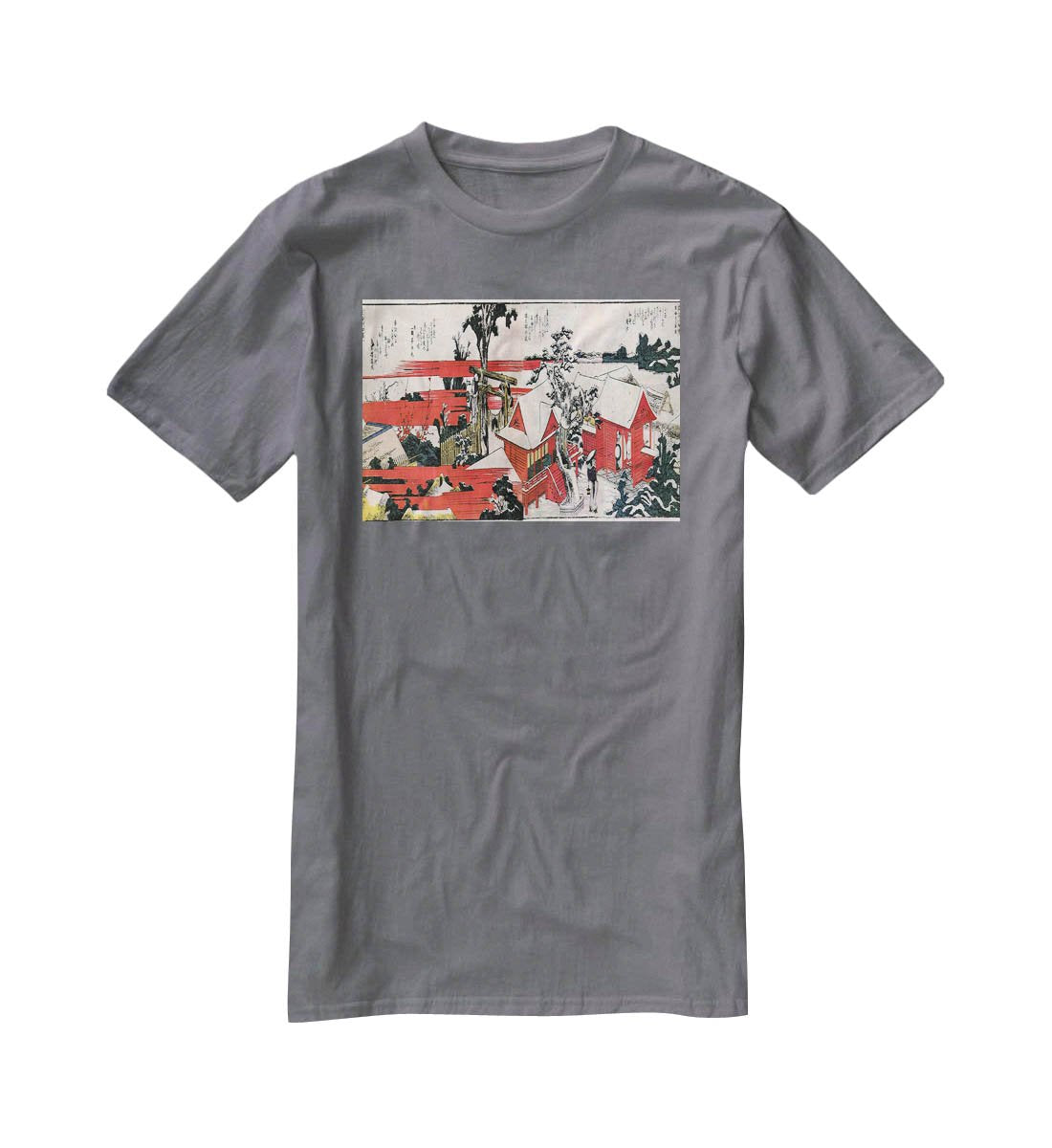 Red houses by Hokusai T-Shirt - Canvas Art Rocks - 3