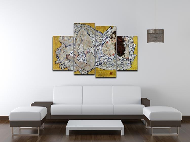 Resting nude by Egon Schiele 4 Split Panel Canvas - Canvas Art Rocks - 3