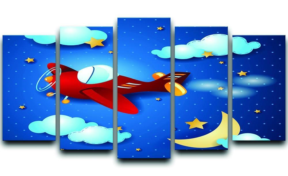 Retro airplane by night 5 Split Panel Canvas  - Canvas Art Rocks - 1
