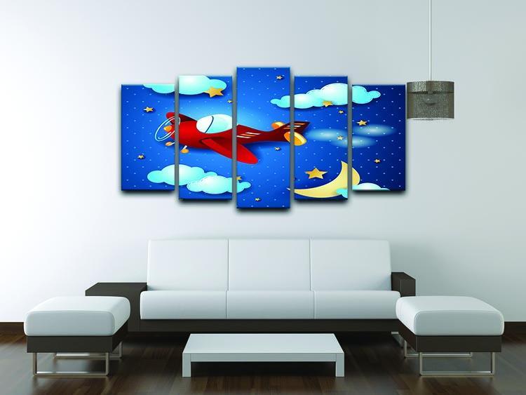 Retro airplane by night 5 Split Panel Canvas - Canvas Art Rocks - 3