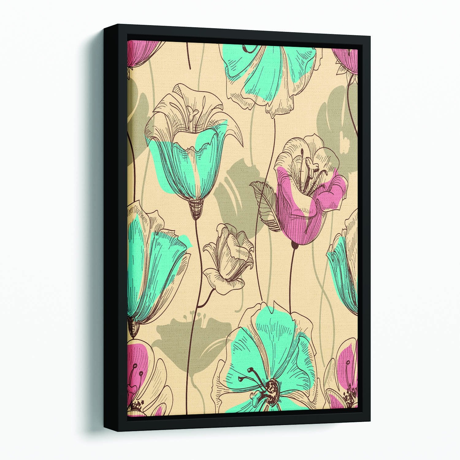Retro floral seamless pattern Floating Framed Canvas