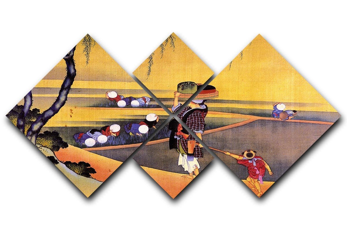 Rice fields by Hokusai 4 Square Multi Panel Canvas  - Canvas Art Rocks - 1