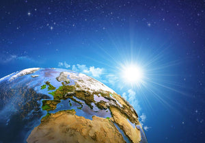 Rising sun over the Earth and its landforms Wall Mural Wallpaper - Canvas Art Rocks - 1