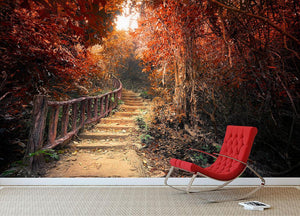 Road path way through dense trees Wall Mural Wallpaper - Canvas Art Rocks - 2