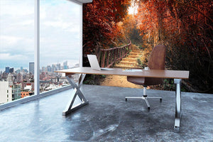 Road path way through dense trees Wall Mural Wallpaper - Canvas Art Rocks - 3