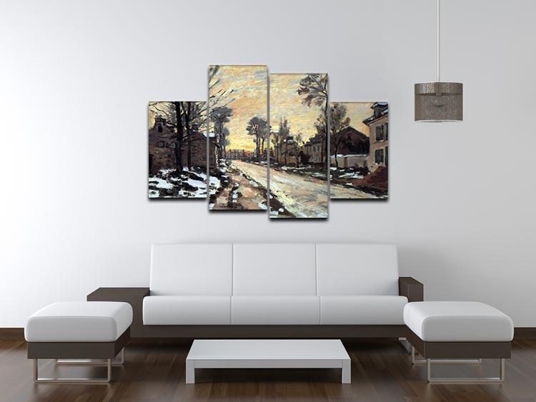 Road to Louveciennes melting snow children sunset by Monet 4 Split Panel Canvas - Canvas Art Rocks - 3