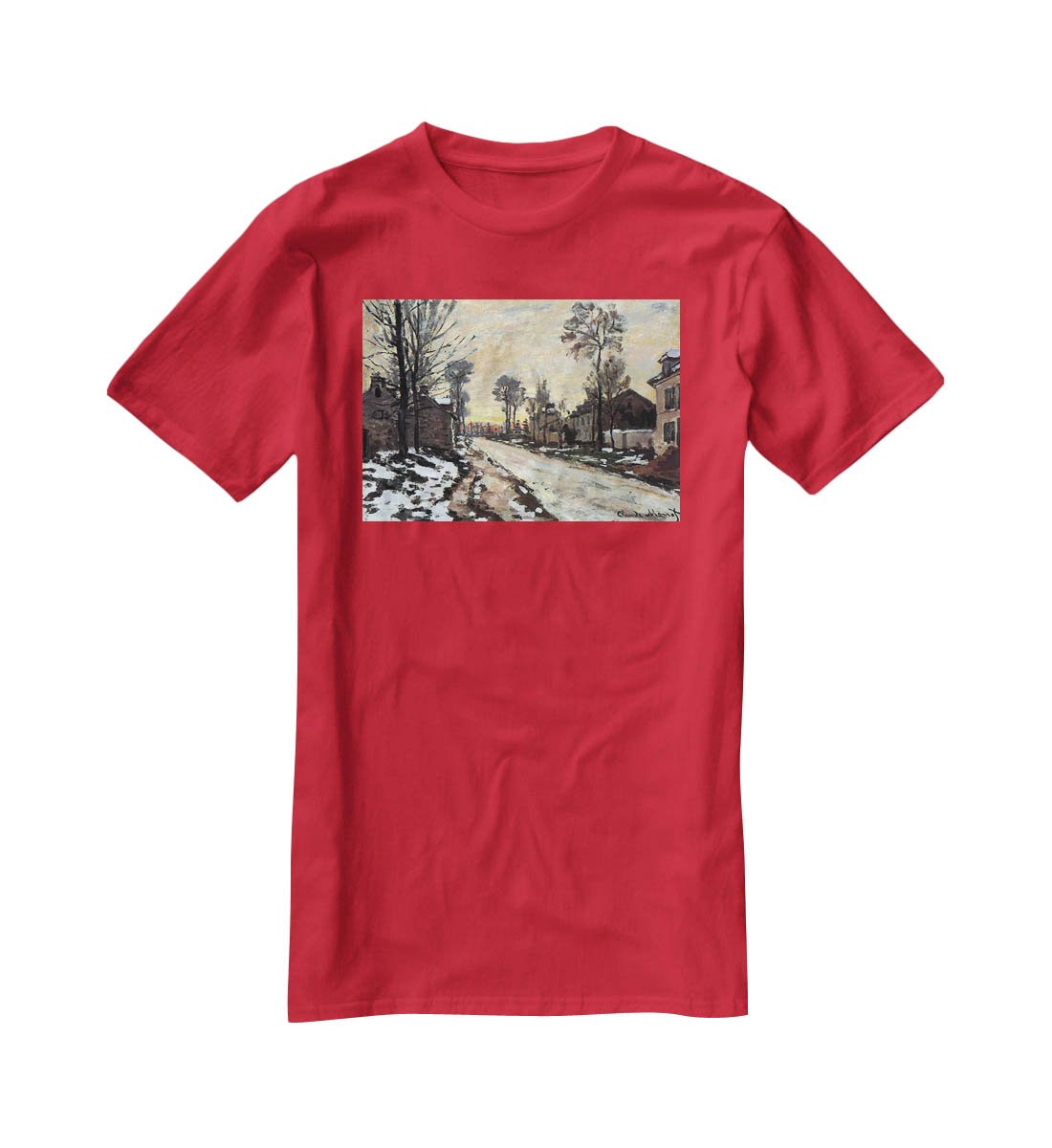 Road to Louveciennes melting snow children sunset by Monet T-Shirt - Canvas Art Rocks - 4