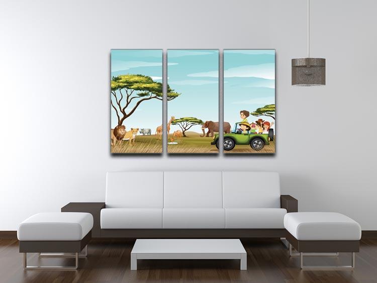 Roadtrip in the field full of animals 3 Split Panel Canvas Print - Canvas Art Rocks - 3
