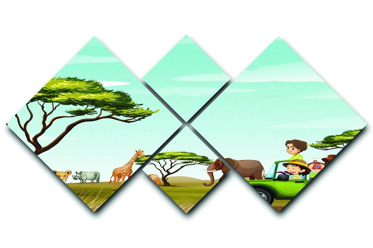 Roadtrip in the field full of animals 4 Square Multi Panel Canvas  - Canvas Art Rocks - 1