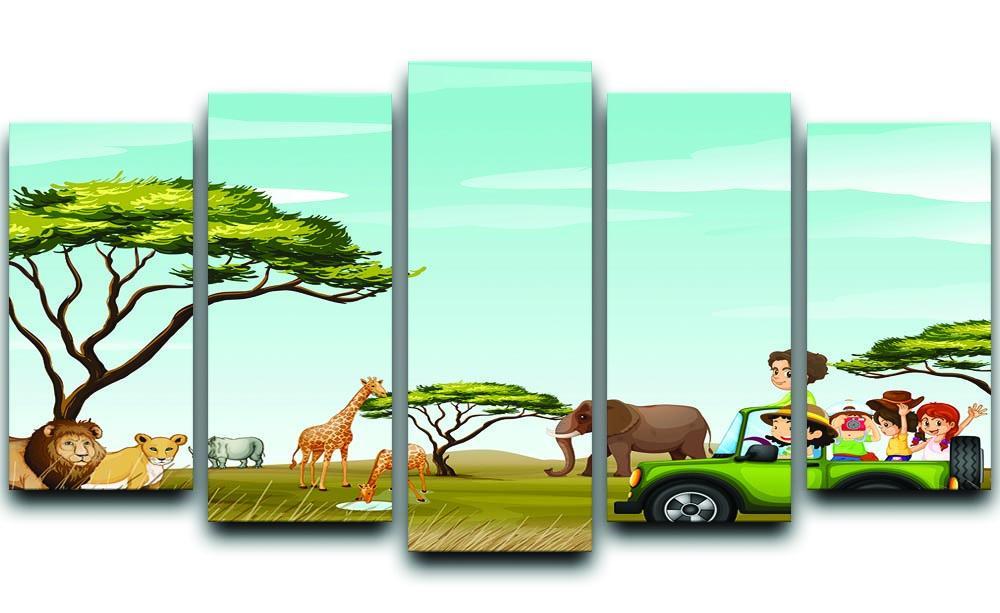 Roadtrip in the field full of animals 5 Split Panel Canvas  - Canvas Art Rocks - 1