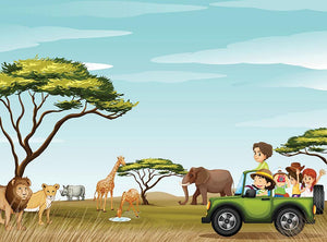 Roadtrip in the field full of animals Wall Mural Wallpaper - Canvas Art Rocks - 1