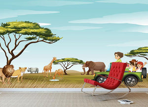 Roadtrip in the field full of animals Wall Mural Wallpaper - Canvas Art Rocks - 3