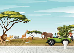 Roadtrip in the field full of animals Wall Mural Wallpaper - Canvas Art Rocks - 4