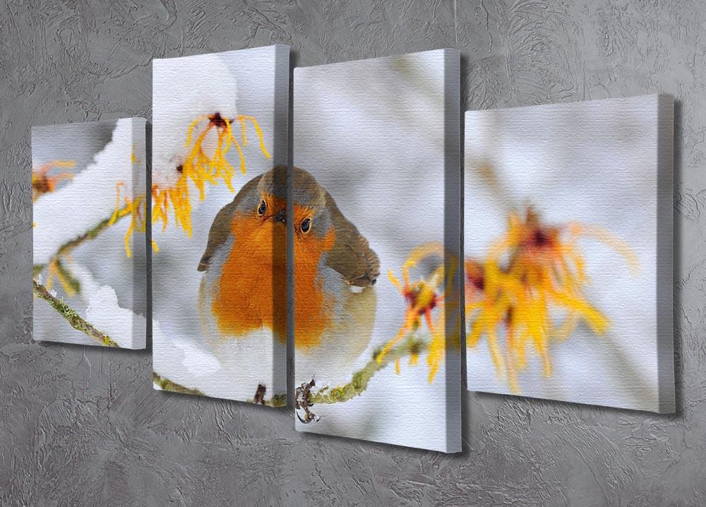 Robin in the Snow 4 Split Panel Canvas - Canvas Art Rocks - 2
