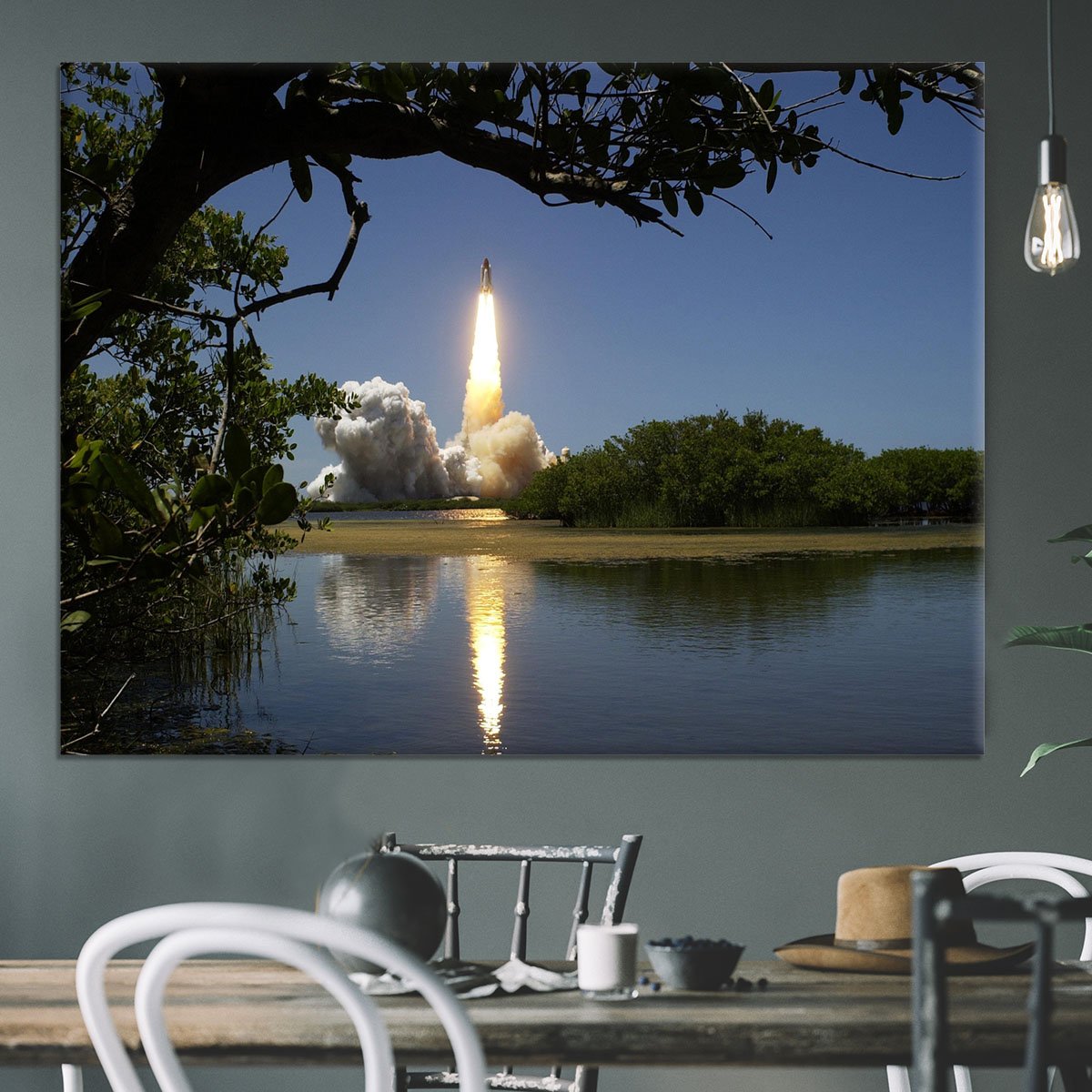 Rocket Over Lake Canvas Print or Poster