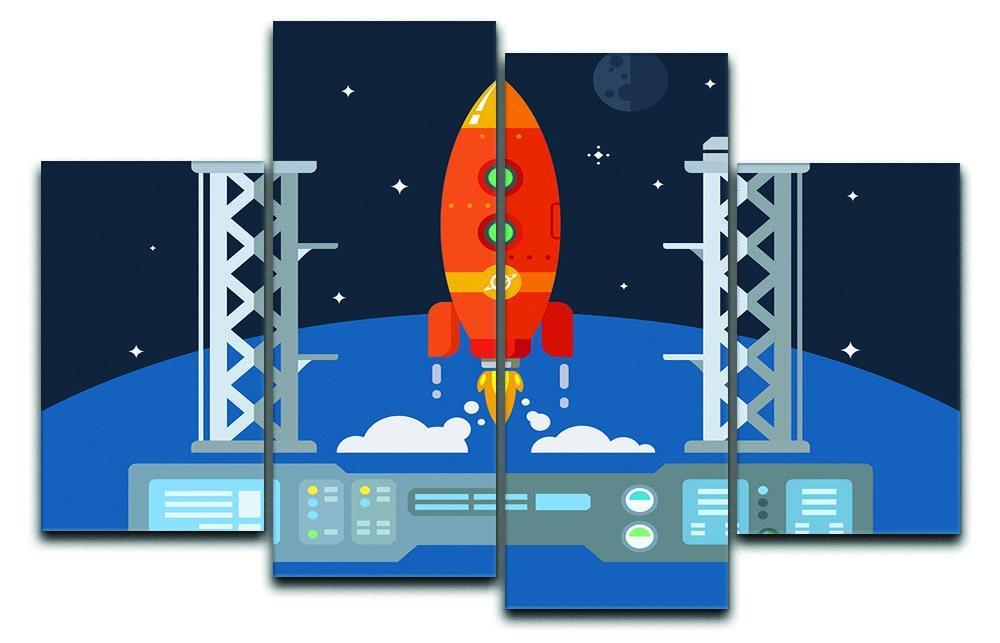 Rocket Startup Flat Desing Concept 4 Split Panel Canvas  - Canvas Art Rocks - 1